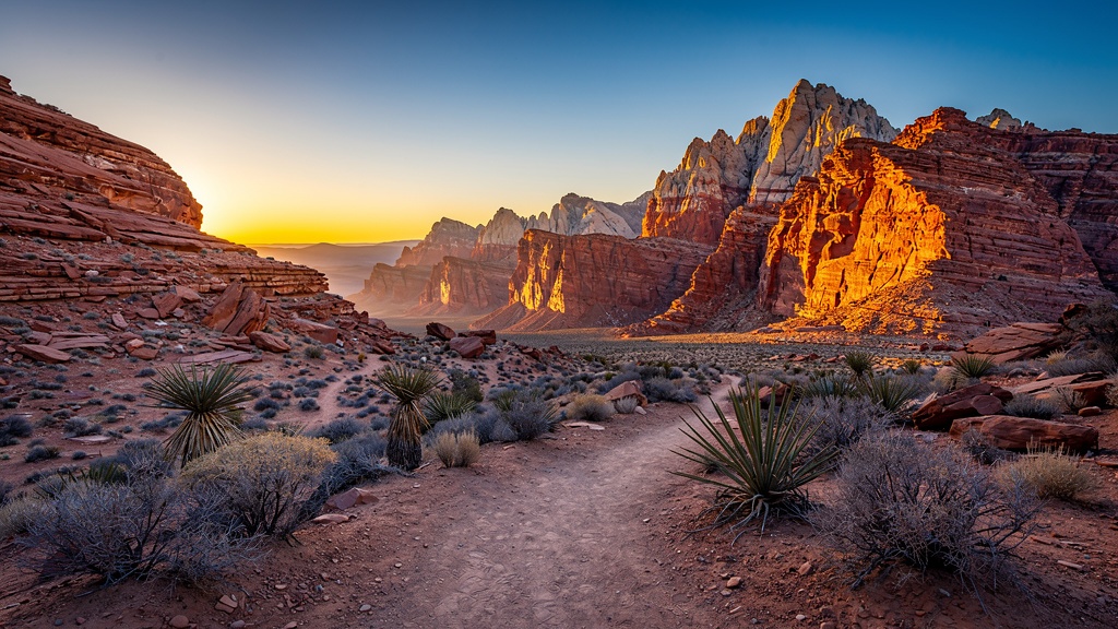 Red Rock Canyon Nevada with dramatic sandstone cliffs at sunrise