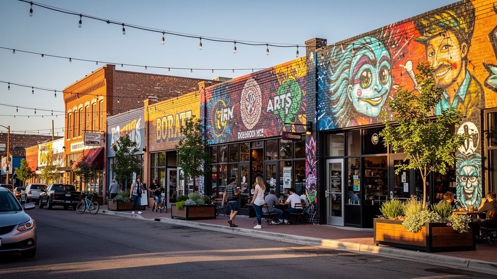 Reno Nevada arts district with colorful murals, boutique shops, and vibrant street scene